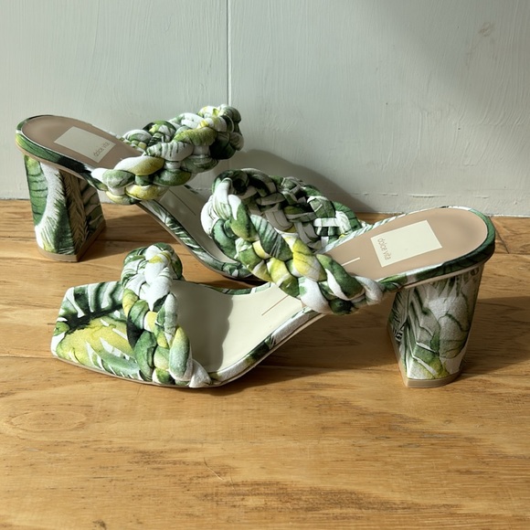 Dolce Vita 7.5 Pailey Slide Heeled Sandal Khaki Green New w/o Box Tropical Print